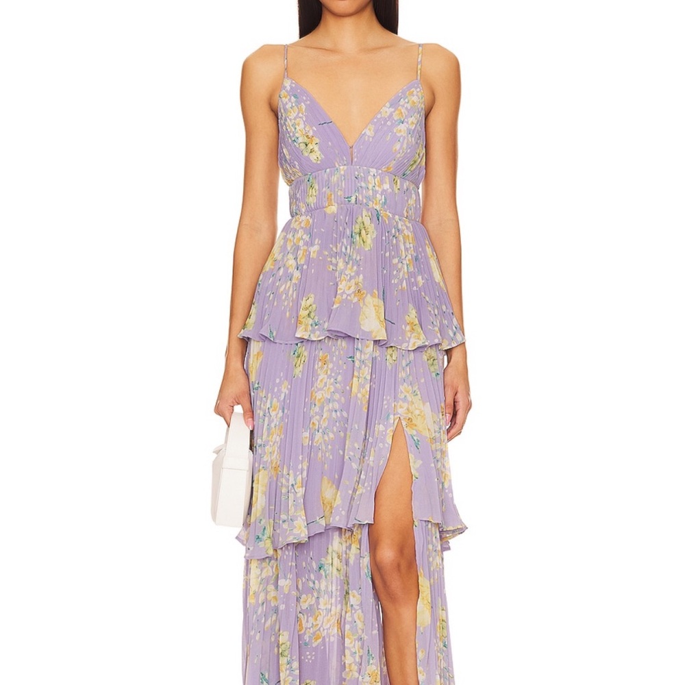 ASTR The LabelLilac Floral Tiered Pleated Maxi Dress